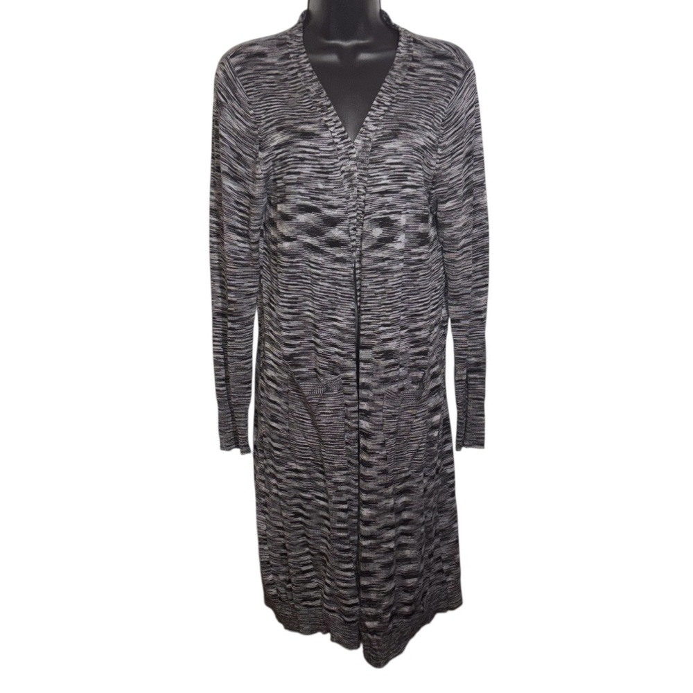 Joseph A Cardigan Long Line Black Space Dye Long Sleeve Open Front Size Large